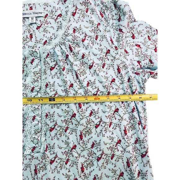 Rebecca Malone Women's Nightgown Medium Nightdress Lace & Button Red Robin Print - Picture 7 of 8